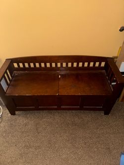 50" Wood Lift Top Split Seat Slat Back Storage Bench