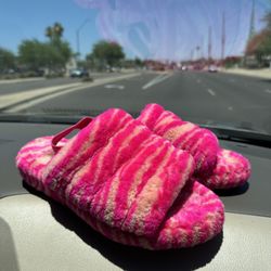 UGG Fluff Yeah Pink Zebra Stripe Slides Slippers Animal Print