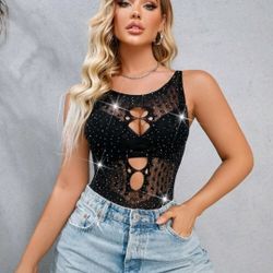 Teddy rhinestone mesh bodysuit