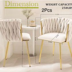 ✌️ 2Pcs Dining Chairs, Accent Chairs with Gold Metal Legs, Woven Upholstered Dining Chairs for Living Room/Bedroom/Kitchen