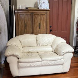 Cream White Leather Couch