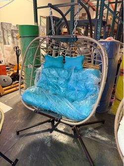 New Swing Hanging Double Birdcage Egg Chair with Stand Indoor Outdoor 700 lbs Capacity