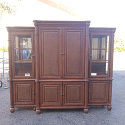 TOMMY BAHAMAS WALL UNIT 3 PIECE, CABINET, TV SECTION, GLASS SHELVES, DRAWERS AND STORAGE 