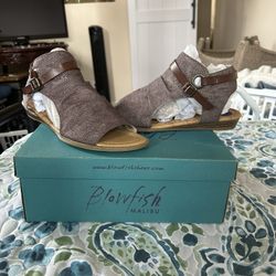 Blowfish Malibu Brown Canvas Wedge Open Toe Sandals 