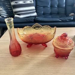 Vintage Set Of Amberina Glass