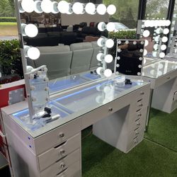Makeup Vanity with 13 Drawers and LED Mirror with Bluetooth Speaker 