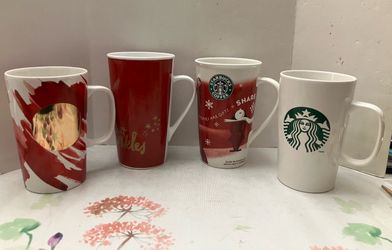 Lot of 4 Starbucks 2014 2010 Tall Coffee Mug 16oz White Red Gold Christmas Holiday’s