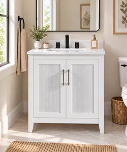 White Bathroom Vanity with Sink and Cabinet