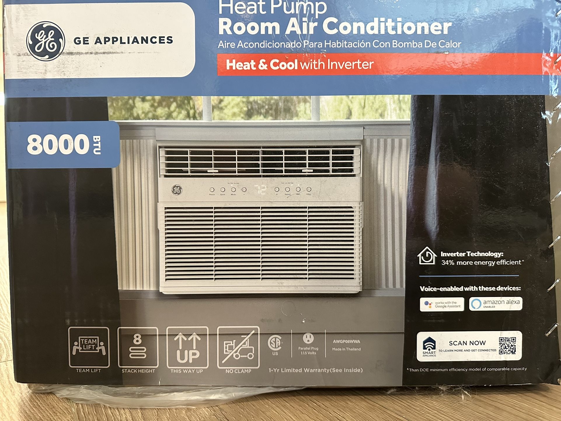 GE AWGP08WWA 8,000 BTU Smart Heat/Cool Electronic Window Air Conditioner