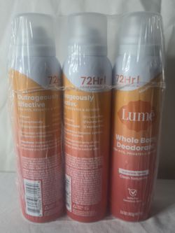 Lume Whole Body Deodorant 72Hr Odor Control Clean Tangerine 3 Pack