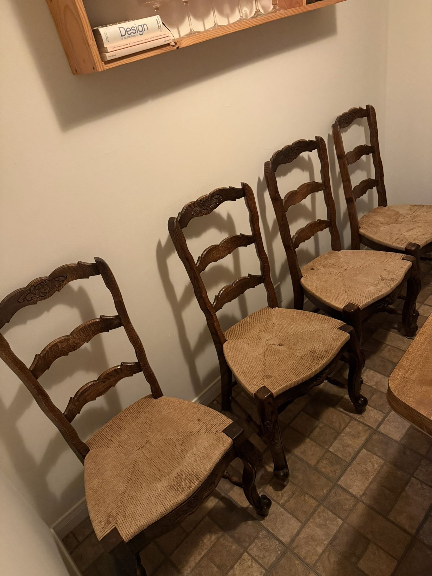 Set of 4 Vintage French Provincial Ladderback Dining Chairs
