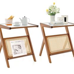 Rattan 2 Pc End Table Set New 