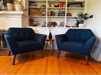 Mid Century Modern Style Accent Chairs – Set of 2 (Navy Blue)