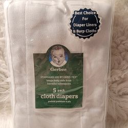 Brand New Gerber 5 Pk Flat Cloth Diapers Washable Cotton White