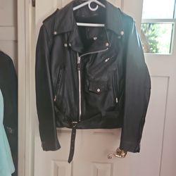 Vintage Leather Motorcycle Jacket With Zip In Fleece