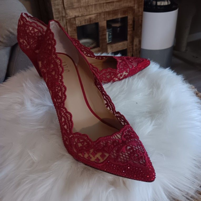 Women's Garnet Red Embelished Heals 9.5