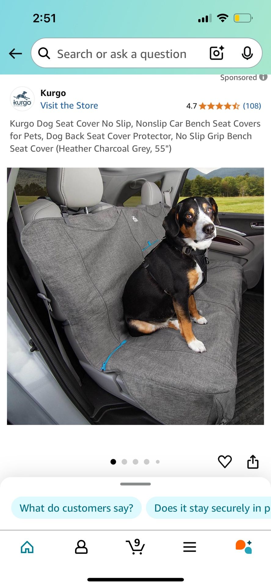 Kurgo Dog Seat Cover No Slip