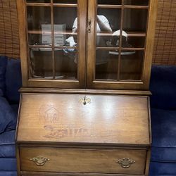 Vintage Antique Jasper Solid Wood Secretary Desk/Cabinet/Bookshelf with Locks & Key