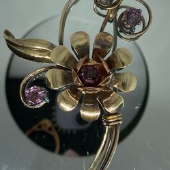 Vintage Estate Harry Iskin  Signed Brooch 1/20 10K Gold-Filled Amethyst Flower Brooch