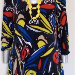 Women’s Premise Studios - size SMALL - black w/floral print, abstract, multicolor pullover top/blouse/tunic/dress -  Never Worn, W/tags