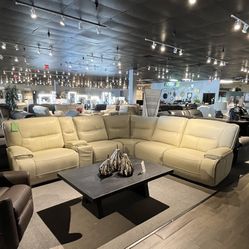 Beige 6pc Power Reclining Sectional Couch