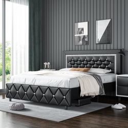 Upholstered Bed Frame With Diamond Tufted Headboard- Shop Now Pay Later.