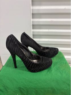 Black Animal Print Pointed Toe Stiletto Slip-On Pumps Faux Suede Women's 6