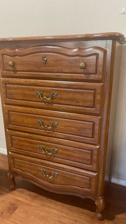 Brown Wood 5-Drawer Tall Chest