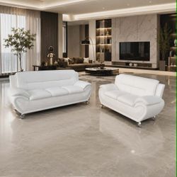 White Faux Leather Sofa & Loveseat Set | Modern