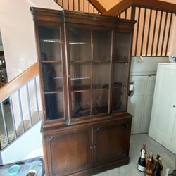 Vintage Wood China Hutch Cabinet Office 