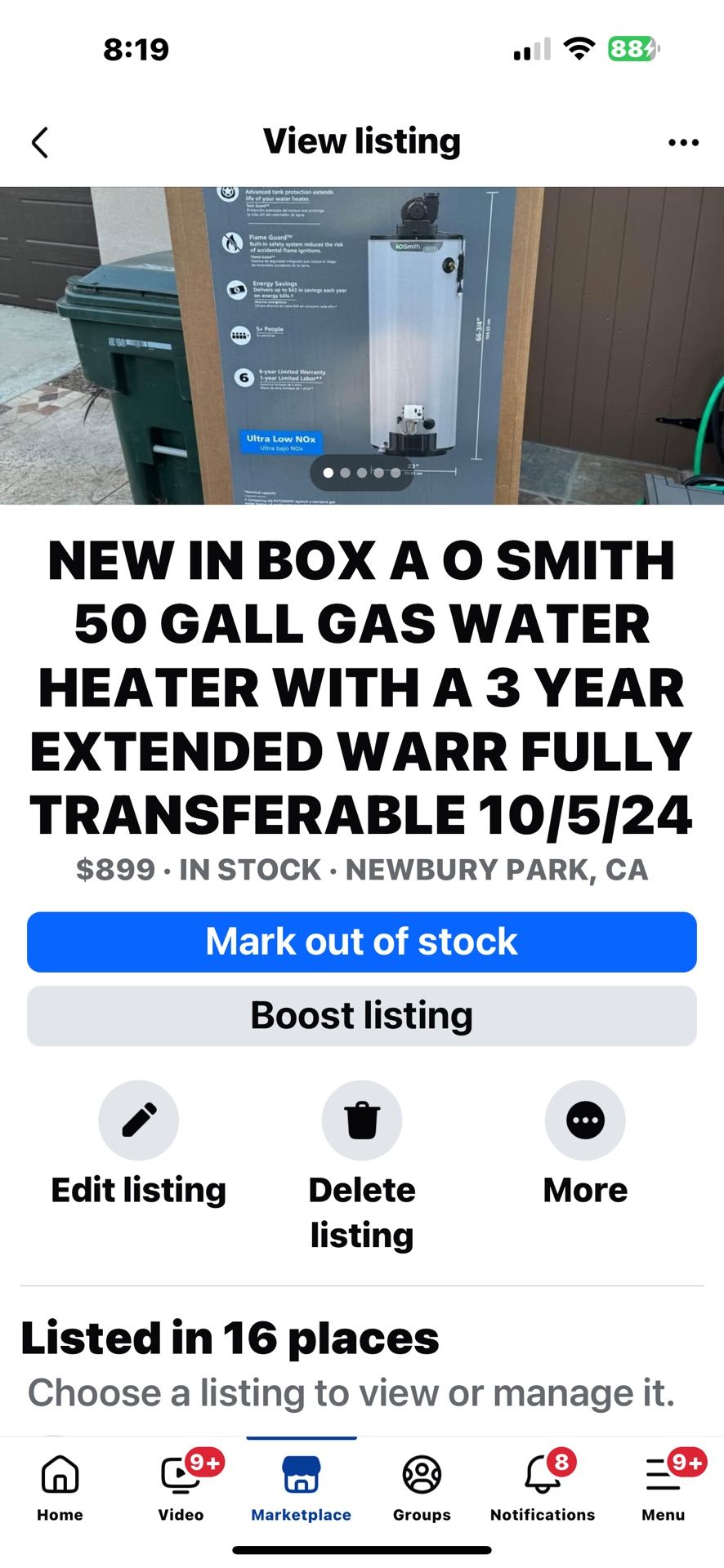 NEW 50 gallon GAS WATER HEATER WITH A 3 YEAR EXTENDED WARRANTY FULLY TRANSFERABLE 10/5/24