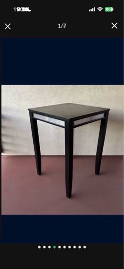 One Black Solid Wood Square Dining Table With Stainless Steel Trim
