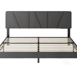ZINUS King Maya Upholstered Bed Frame – Dark Grey