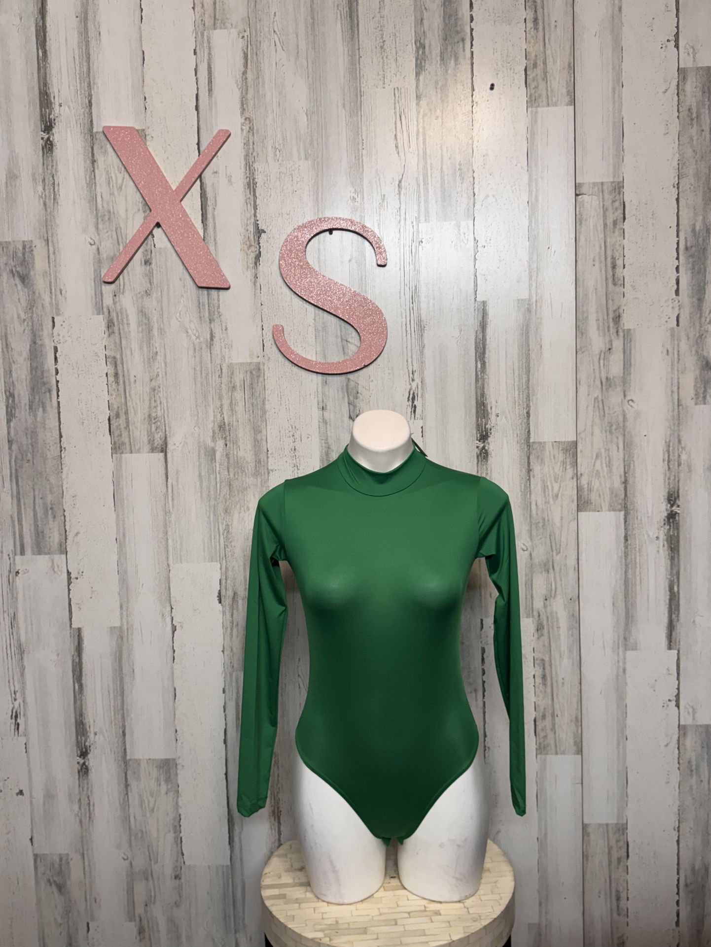 Prima Emerald Green High Neck Long Sleeve Bodysuit  Size XS