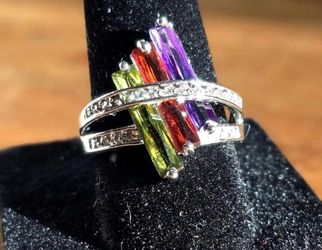 Rainbow Baguette Ring  Size 7