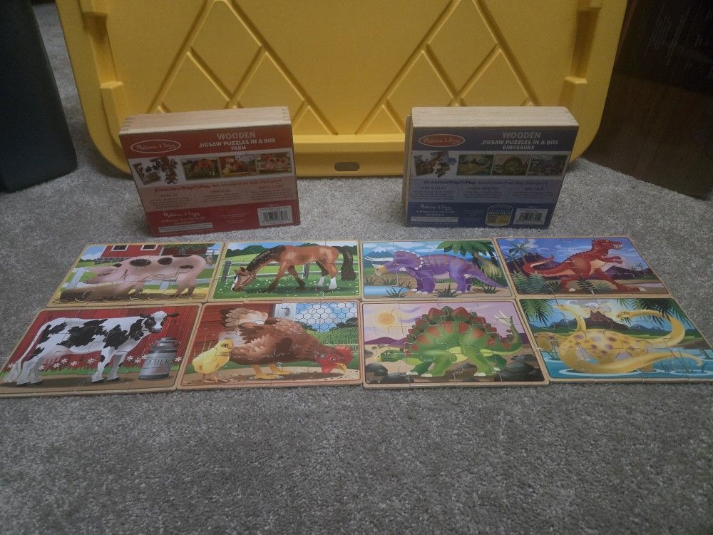 Melissa And Doug 4 In 1 Puzzle Sets (Farm Animal And Dinosaur)