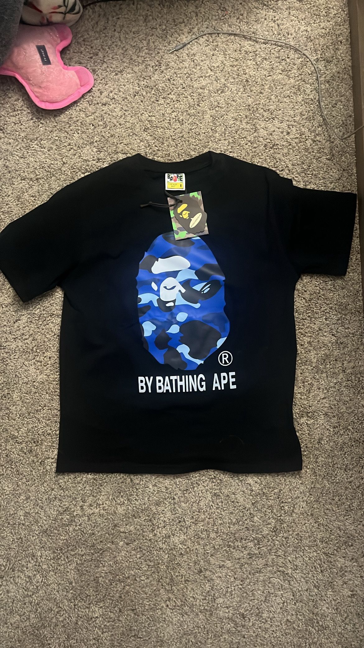 blue and black bape shirt