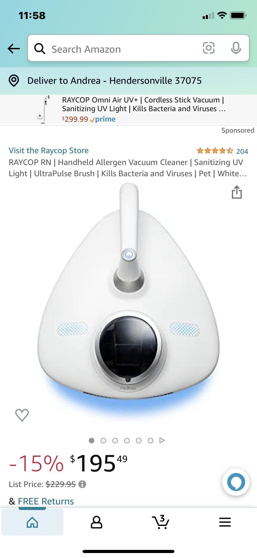 RAYCOP RN | Handheld Allergen Vacuum Cleaner | Sanitizing UV Light | UltraPulse Brush New Open Box