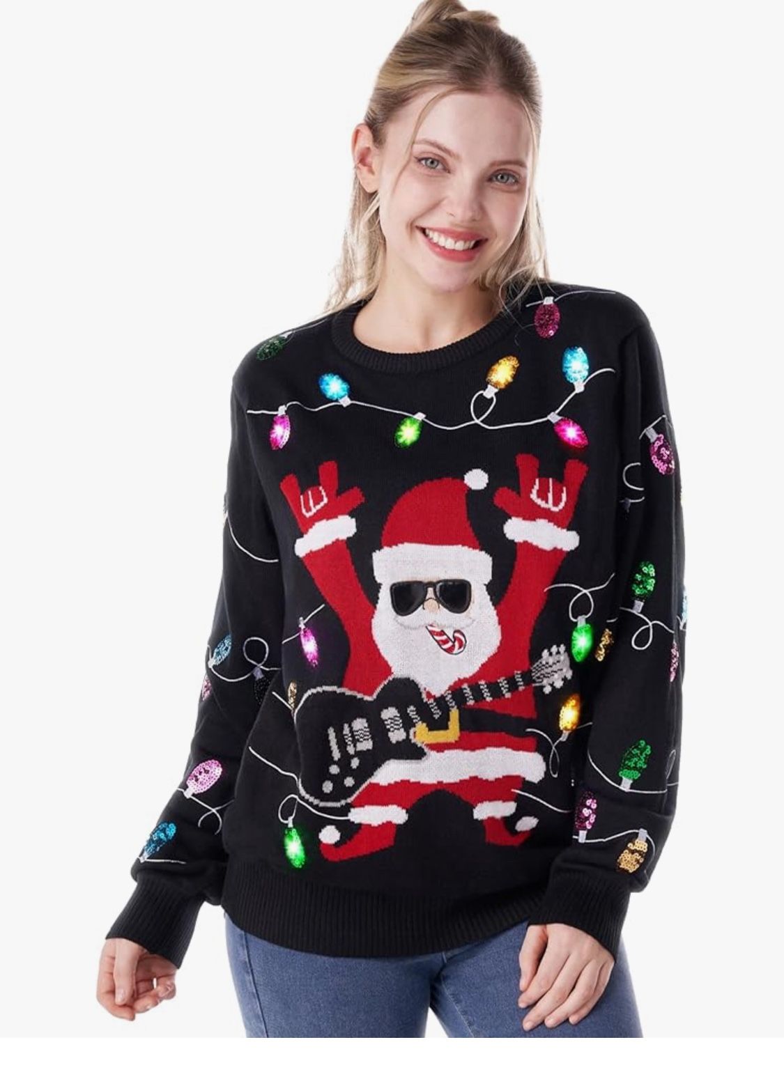 Giggling Getup Ugly Christmas Sweater for Women, LED Light Up Christmas Trees Ugly Sweater, Holiday Pullover for Women Red