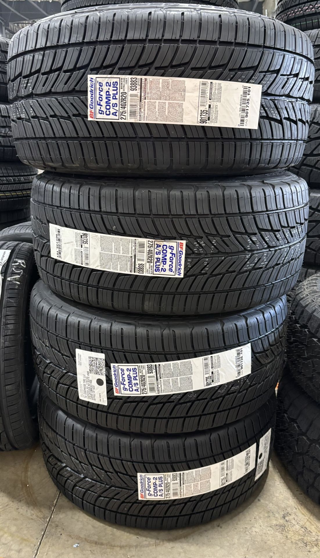 (4) - 275/40/20 BF Goodrich G-Force Comp 2 A/S Plus Tires