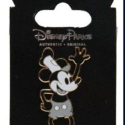 **" Vintage Disney Steamboat Willie Mickey Mouse Pin (Gold Trim)