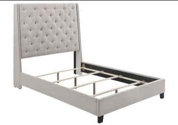 BRAND NEW BIEGE LINEN QUEEN BEDFRAME