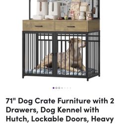 71” Dog Crate Furniture w/ Hutch – Assembled & Sturdy