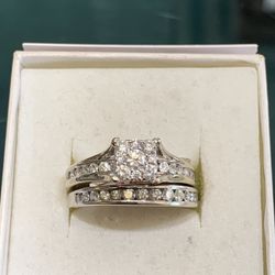 14k White Gold Diamond Wedding Set 