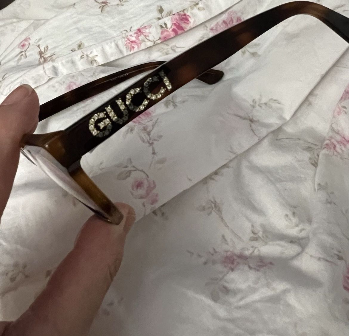 Pre-owned Gucci Dark Havana eyeglasses embellished with crystals made in Italy (No Case) 52-18-140 Comes with original clear lenses
