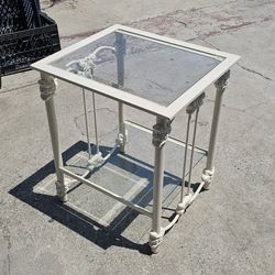 Beautiful Antique Vintage End Table Brass And Glass
