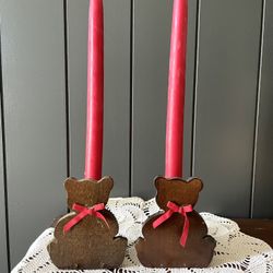 Vintage Teddy Bear Candle Holder Cottage Cottagecore