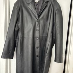 100% Black Leather Coat