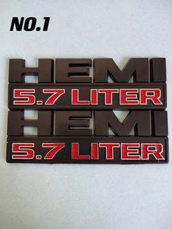 2pcs Hemi 5.7 LITER Side Fender Emblem Badges 3D Decal for RAM 1500 Chrome Red HEMI 57
