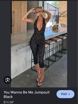 White fox boutique you wanna be me capri jumpsuit black lace